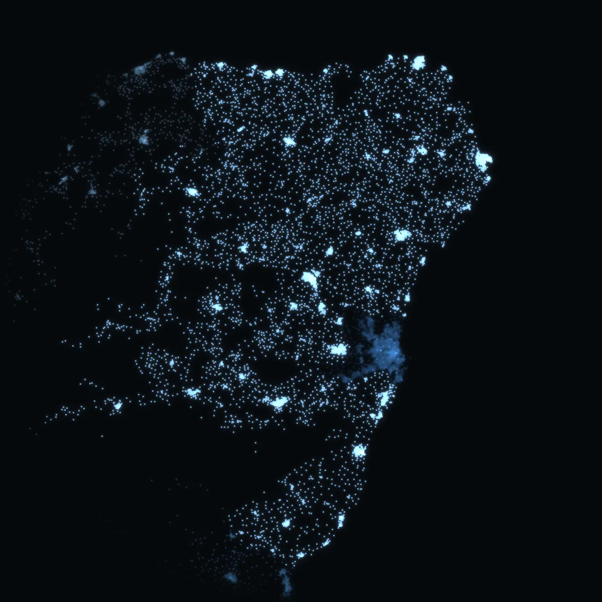 Aberdeenshire – every postcode a point of light, coloured by the council area’s average price