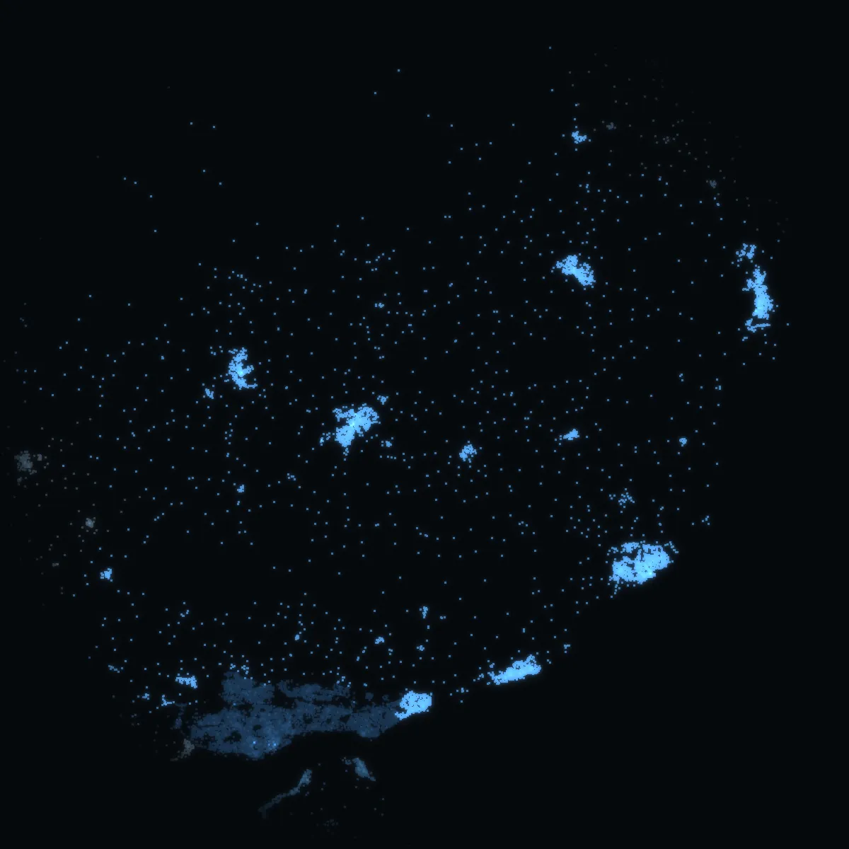 Angus – every postcode a point of light, coloured by the council area’s average price