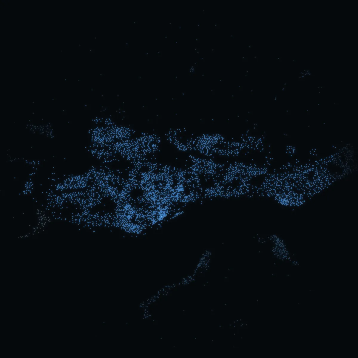 City of Dundee – every postcode a point of light, coloured by the council area’s average price
