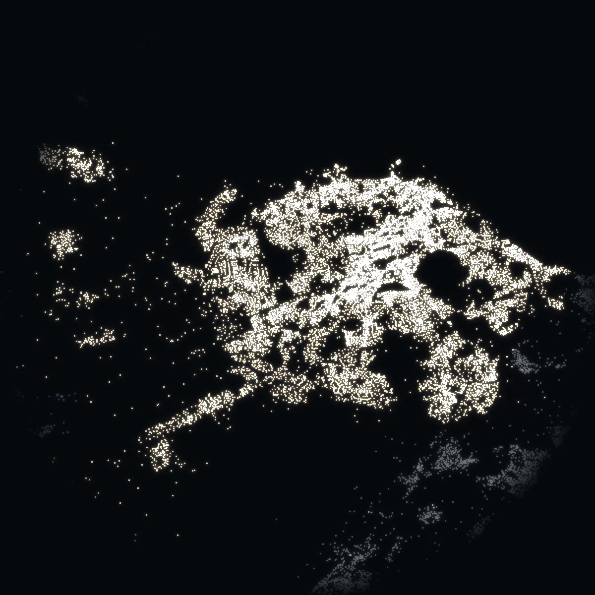 City of Edinburgh – every postcode a point of light, coloured by the council area’s average price