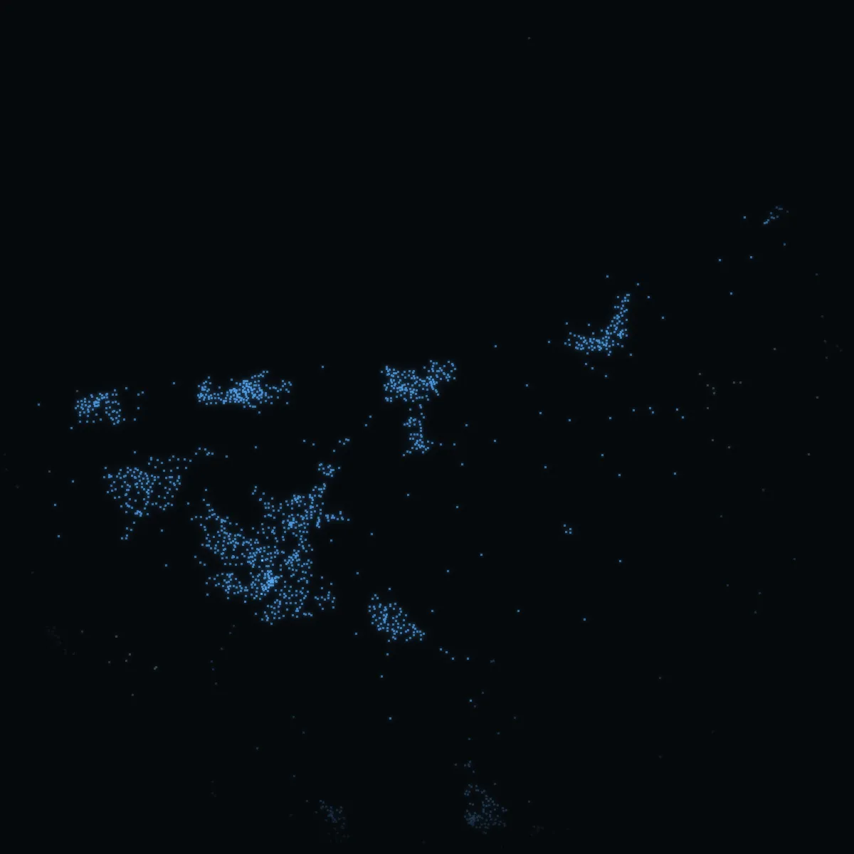 Clackmannanshire – every postcode a point of light, coloured by the council area’s average price