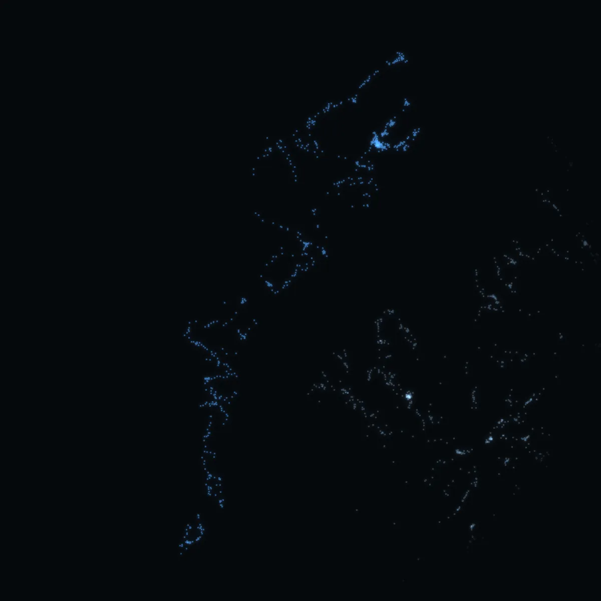 Na h-Eileanan Siar – every postcode a point of light, coloured by the council area’s average price