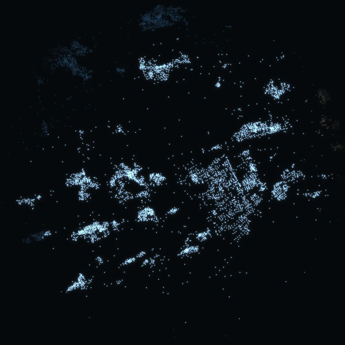 West Lothian – every postcode a point of light, coloured by the council area’s average price